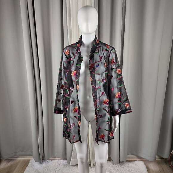 Caroline Rose Jackets & Blazers - Caroline Rose Open-front Design 100% Silk Embroidered Kimono Jacket Size L (NWT)